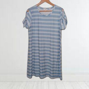 Como Vintage t-shirt dress, blue and white stripes, XL